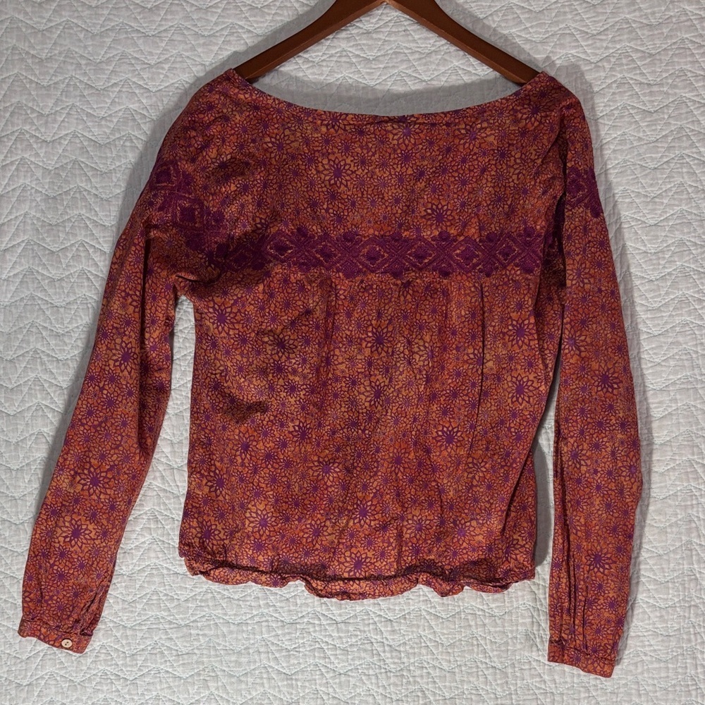 Boho Button-Front Printed Blouse in Rust and Plum - Picture 8 of 9
